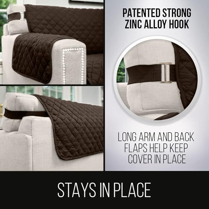 Sofa Shield® Couch Armchair Covers for Dogs, Reversible Furniture Protector with Strap, Stain and Tear Resistant Cushion Cover, 48 inch Seat, Machine Washable Slipcover Pets, Cats, Chocolate