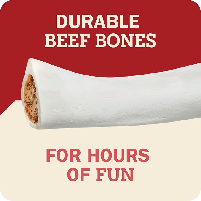 Redbarn Pet Products Large Filled Dog Bones, Cheese & Bacon Flavor - Long Lasting Stuffed Femur Chew Treat Made in USA - 4 Count - Packaging May Vary