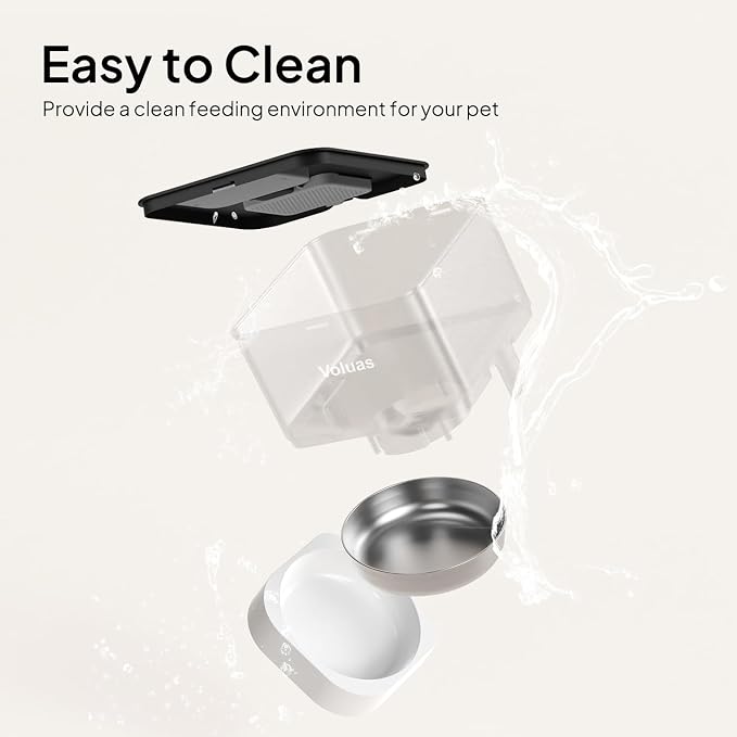 VOLUAS Automatic Cat Feeders - Dry Food Dispenser with Timer, Desiccant Bag, Programmable Portion Size Control 4 Meals Per Day, 10s Voice Recorder