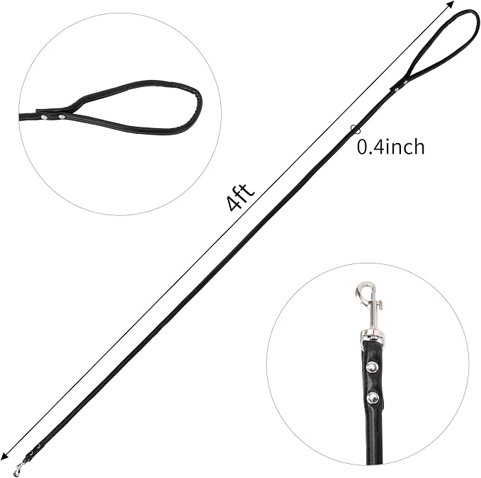 Black Soft Leather Dog Leash for Small,Medium Dog Walking, Comfortable Leather Handle, 4 ft Black
