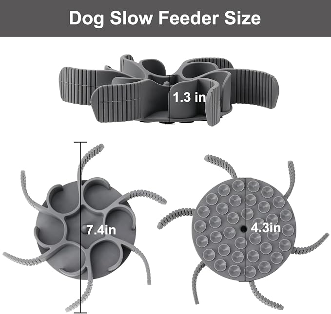 Anipaw Dog Slow Feeder Bowls Silicone Spiral Pet Food Feeder Insert to Slow Down Eating for Large Medium Small Breed Dogs Perfect with Stainless Steel Glass Ceramic Pet Bowls (Grey)