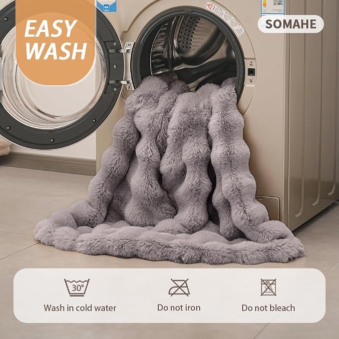 SOMAHE Dog Blanket, Reversible Sherpa & Bubble Fleece Pet Throw, Ultra-Soft Plush for Medium Dogs, Machine Washable, Anti-Static, Warm & Cozy, 39"×31" Inch Gray