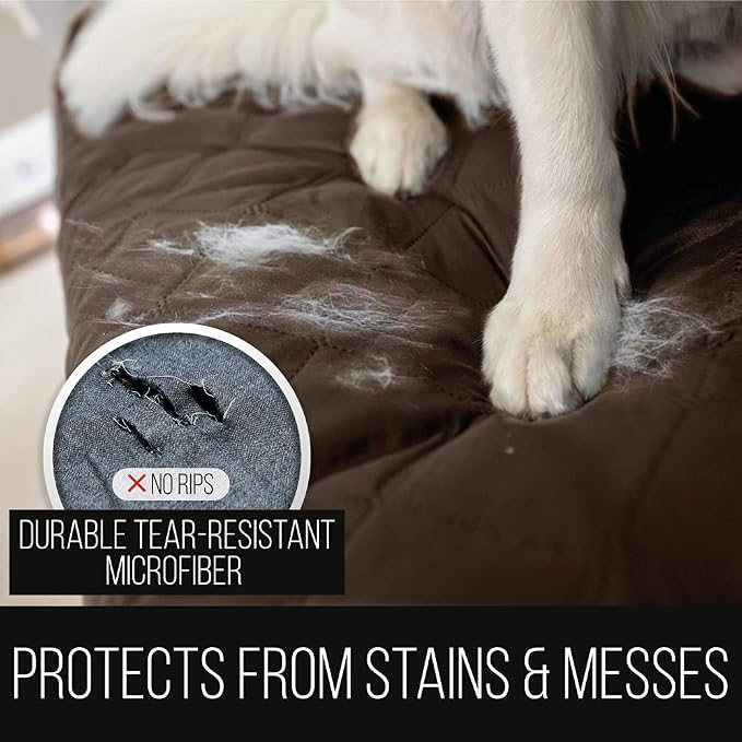 Sofa Shield® Couch Recliner Covers for Dogs, Reversible Furniture Protector with Strap, Stain and Tear Resistant Cushion Cover, 28 inch Seat, Machine Washable Slipcover Pets, Cats, Chocolate