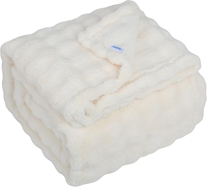Dog Blankets Washable Pet Blanket - Fluffy Fuzzy Cat Puppy Blanket with Premium 300GSM 3D Fleece Bubble for Pet Kitten Doggy, Cream, 60x80IN