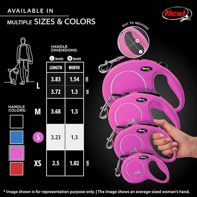 FLEXI Classic Cord Retractable Dog Leash for Small Dogs up to 26 lbs. – 16 ft., Pink | Tangle-Free Cord Design with One-Handed Brake, Pause, Lock|German Quality Product