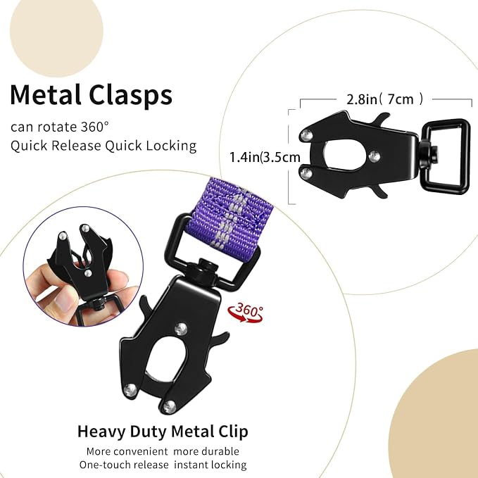 Heavy Duty Tactical Dog Leash, 4-6FT Shock Absorbing Bungee Lead with 2 Padded Handles, Metal Carabiner & Seatbelt Clip, Reflective No-Pull Leash for Medium/Large Dogs Purple