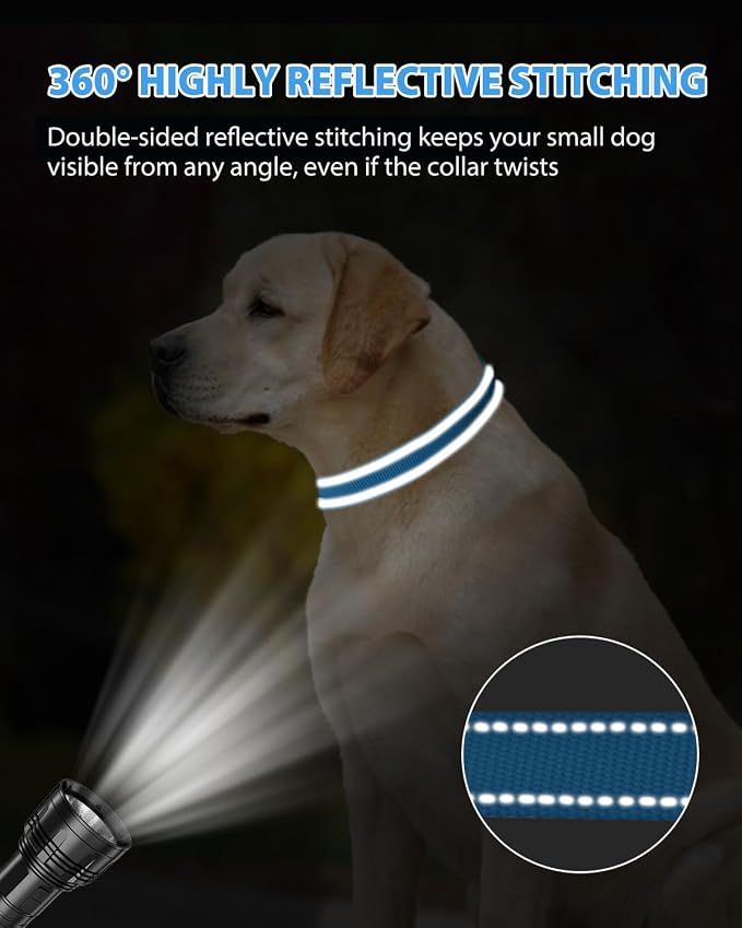Joytale Dog Collars for Medium Dogs, Comfortable Double-Sided Reflective Nylon Collar for Night Safety, Adjustable Quick-Release for Active Pets, Sky Blue, M (1" Width)