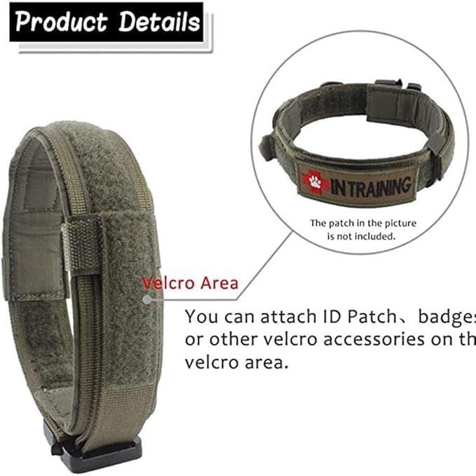 Tactical Dog Collar Adjustable Military Nylon Dog Collar with Control Handle and Heavy Duty Metal Buckle for Medium and Large Dogs (Green,S)
