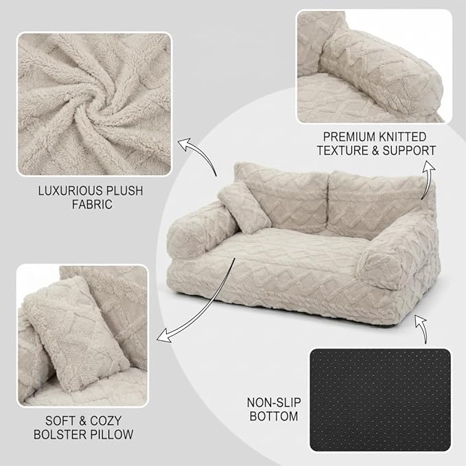 Plush Calming Pet Sofa Bed with Removable Cover, Fluffy Dog Cat Bed Pet Couch Beds Plush, Plushs Cat Couch Bed, Soft Warming Washable Puppy Bed (Dark Grey, XXX-Large)