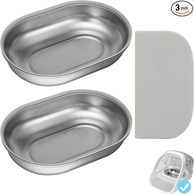 Stainless Steel Bowls and Mat Set for Automatic Microchip Pet Feeder, YOIHABV 2 Single SUS 304 Bowls and 1 Silicone Mat, Keep Food Fresh, Easy to Clean, Protect Cat Feeder