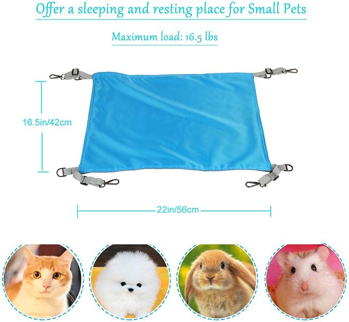 Hanging Cat Hammock, Pet Hammock for Cage, Adjustable Cat Bed Two Sides Comfortable/Waterproof Resting Sleepy Pad for Cats Small Dogs Rabbits or Other Small Animals (Blue)