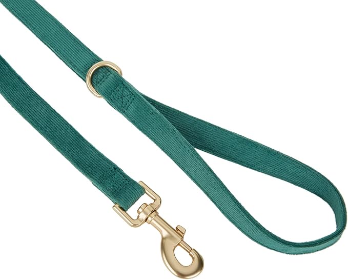 Soft Corduroy Dog Collar and Leash Set Adjustable Durable Dog Collars with Metal Buckle and Lead for Small Dogs,Dark Green