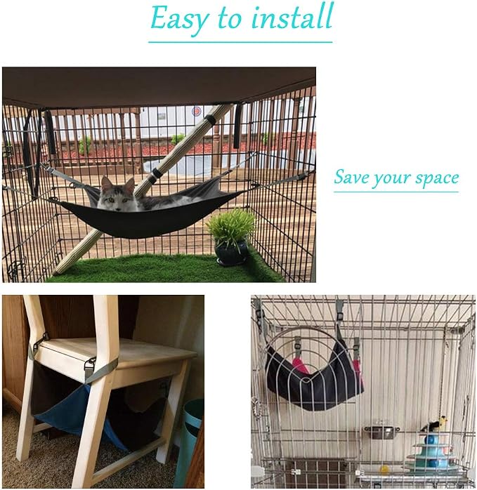 Hanging Cat Hammock, Pet Hammock for Cage, Adjustable Cat Bed Two Sides Comfortable/Waterproof Resting Sleepy Pad for Cats Small Dogs Rabbits or Other Small Animals (Blue)