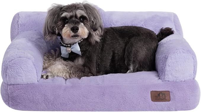 Hollypet Fluffy Dog Cat Bed Pet Couch Beds Plush Soft Warming Washable Puppy Bed for Small Medium Dogs and Large Cats, Light Purple, 24" L x 18" W x 10" Th