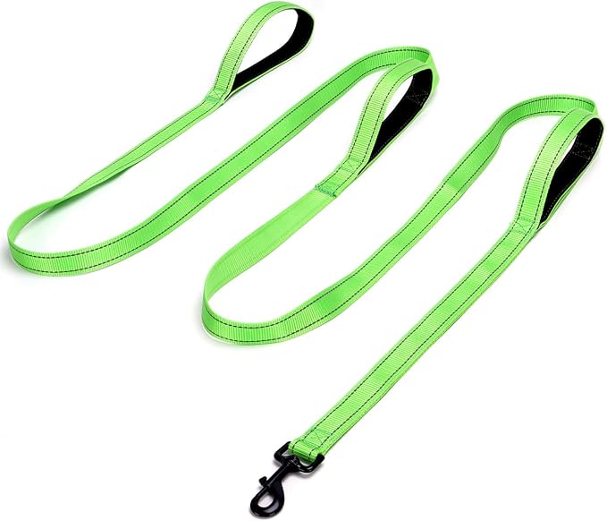 3 Handle Dog Leash, 10FT Triple Handle Reflective Stitching with Padded Traffic Handles, Heavy Duty Training Pet Lead for Control and Safety (Green)