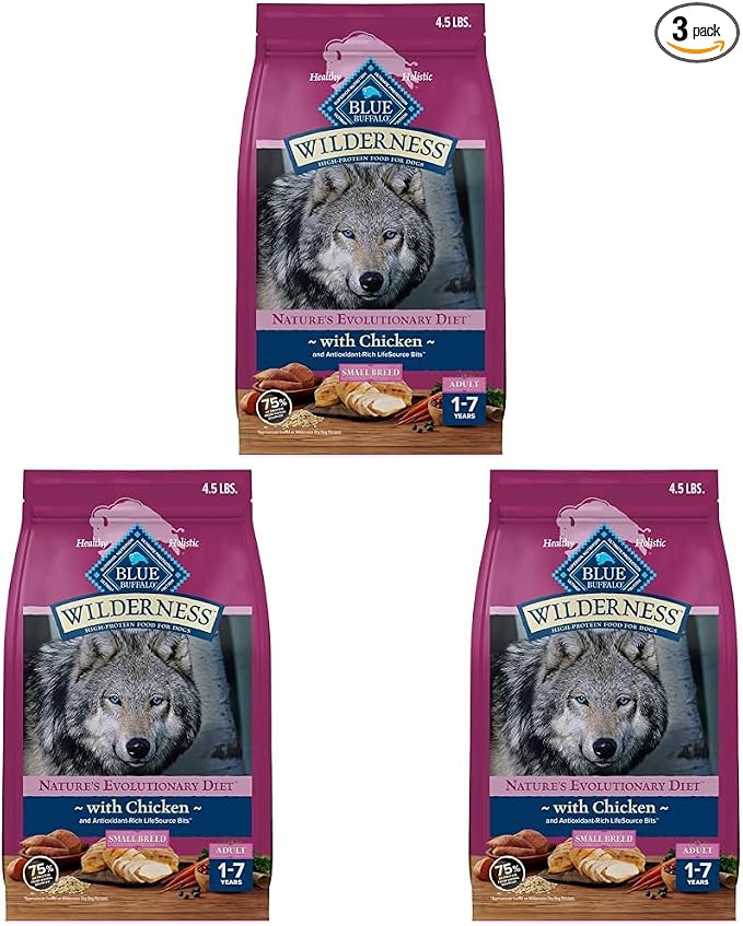 Blue Buffalo Wilderness Adult Small Breed Dry Dog Food Real Chicken with Natural Ingredients (Pack of 3)