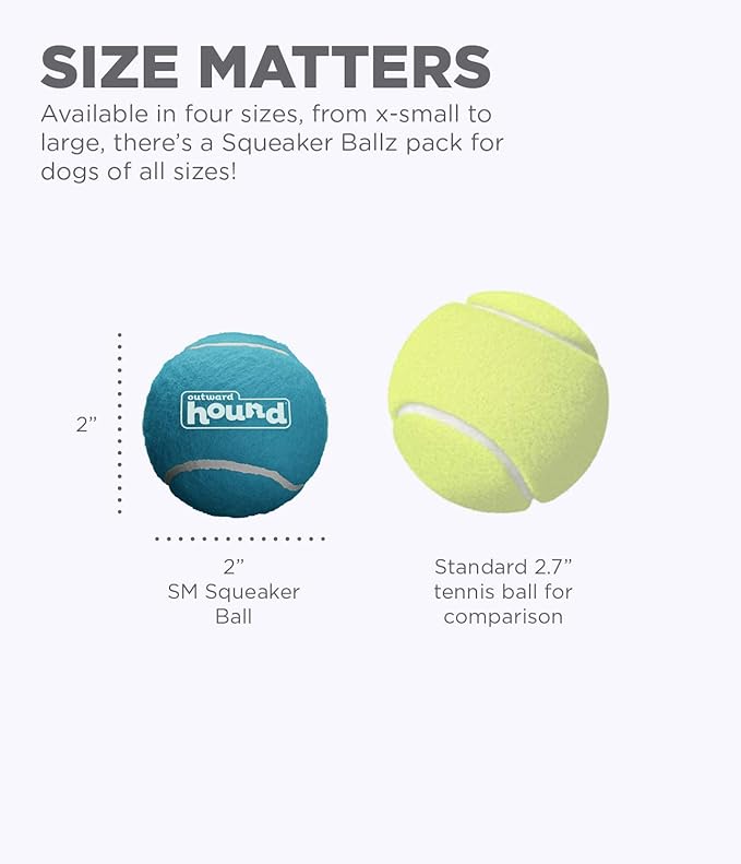 Outward Hound Squeaker Ballz – Squeaky Tennis Balls for Dogs Under 25 lbs, Interactive Dog Toy for Fetch & Training, Small (2"), 8‑Pack