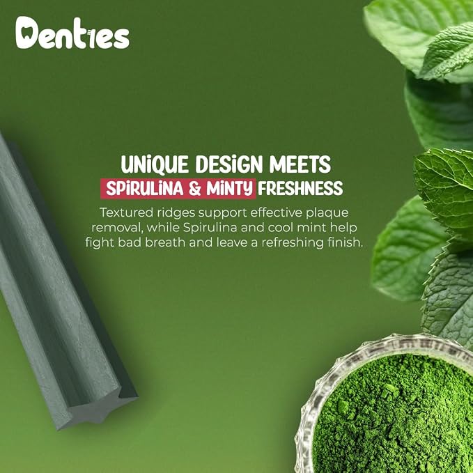 Dental Chews for Dogs–Dental Sticks for Large Dogs(Up to 75lbs), Dog Dental Treat Cleans Teeth, Freshen Breath, Reduce Plaque Tartar, Chicken Spirulina & Mint Recipe, 16 oz Pack, 22 Treats