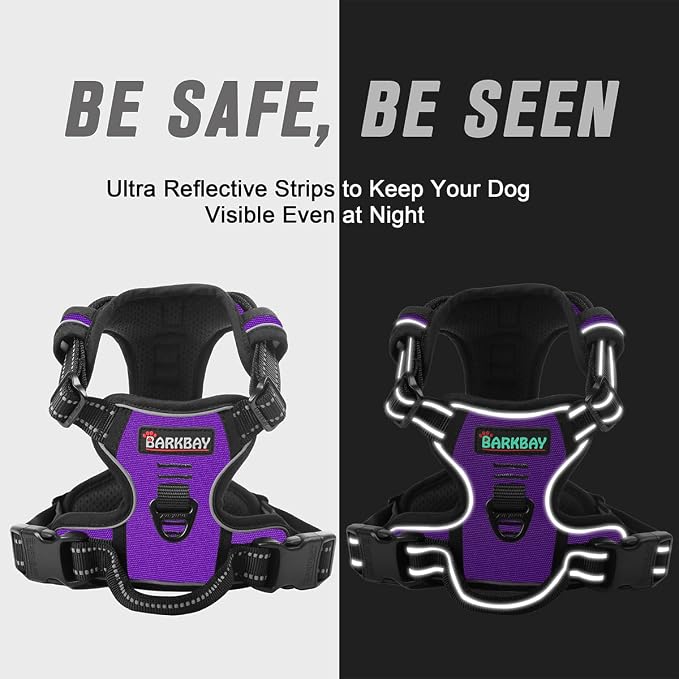 BARKBAY No Pull Dog Harness Front Clip Heavy Duty Reflective Easy Control Handle for Large Dog Walking(Purple,L)