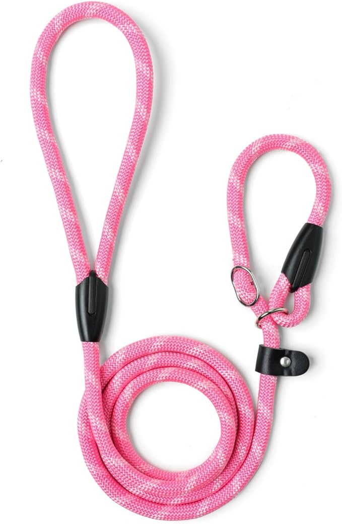 WePet Dog Training Slip Leash, No Pull, Durable Reflective Lead, Puppy Heavy Duty Loop Rope, Comfortable Handle, 6 ft, 1/2 inch, diam. Pink/White