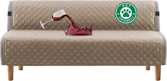 Turquoize 100% Waterproof Futon Cover Futon Slipcover Washable Armless Sofa Bed Slipcover Protector Seat Width Up to 70" with Adjustable Elastic Strap Anti-Slip for Dogs, Khaki