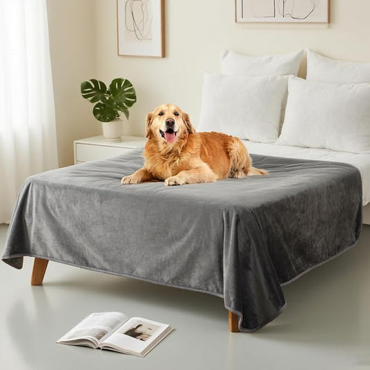 Waterproof Dog Blankets Pet Blanket 50"x60", Soft Fluffy Sofa Car Bed Protector, Reversible Leakproof Flannel Dog Blanket for Large Dogs(Dark Grey)