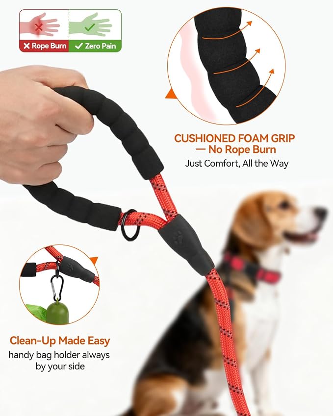 Joytale Dog Leash for Small Dogs, Heavy Duty Nylon Leashes with Comfortable Padded Handle and Highly Reflective Threads, Ideal for Walking and Training, Red, 5'×3/8''
