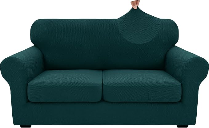 XINEAGE 2026 New 3 Pieces Couch Covers for 2 Cushion Sofa Super Stretch Loveseat Slipcover Pet Dog Universal Slip Cover Anti Slip Love Seat Furniture Protector (Blackish Green, 55"-69")