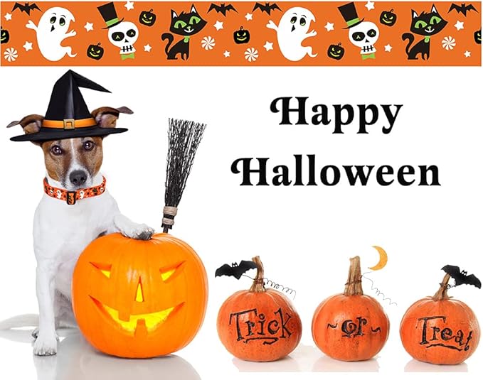 Mihqy Halloween Dog Collar - Pumpkin Bat Ghost Pattern - Adjustable for Small Medium Large Dogs(Halloween,S)