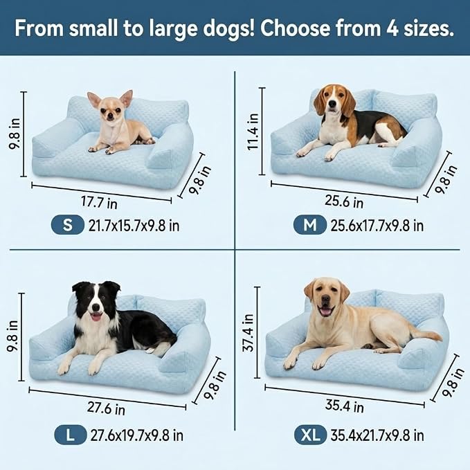 Cooling Dog Bed Cat Bed for Small Medium Large Dogs & Cats, Washable Pet Sofa Bed with 5D Breathable Fabric, Orthopedic Calming Bolster Bed, High-Resilience PP Cotton Blue 35.4"x21.7"x9.8"