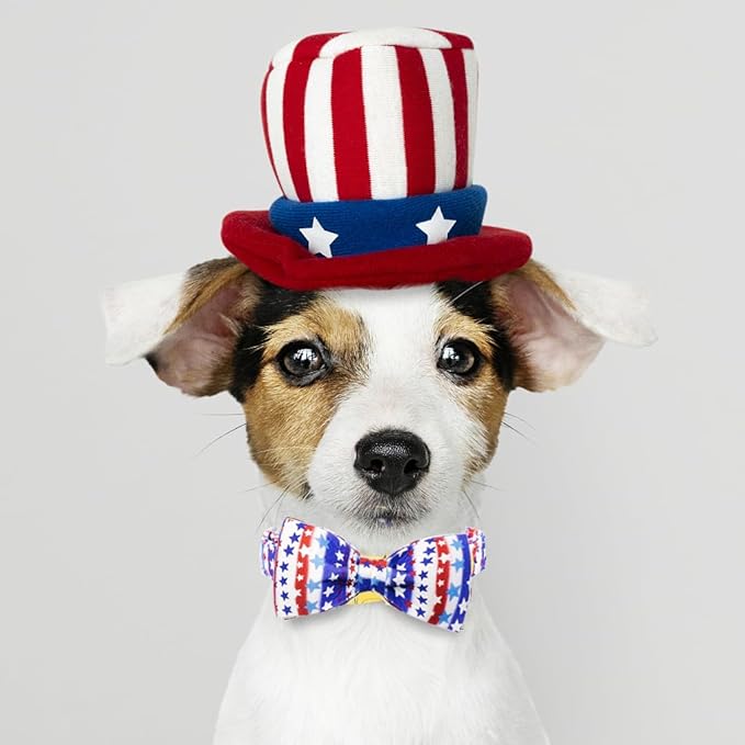 Maca Bates American Flag Dog Collar with Stars Bow Tie for Dogs Bowtie 4 of 7 Blue Red and White Adjustable Durable Patriotic Star Collars USA Independence Day for Small Medium Large Boy Girl Puppy