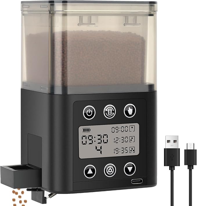 Smart Automatic Fish Feeder for Aquarium - [2026 Upgraded] 320ml Large Capacity & USB Rechargeable Fish Feeder Automatic Dispenser with LCD Display, Programmable Timer for Frequency & Portion Control