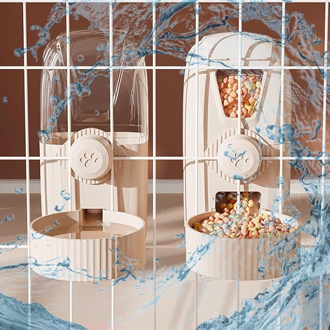 Hanging Cage Automatic Pet Food Water Dispenser 34oz, Large Capacity Feeder Gravity Refill Food and Siphon Suction Water Set for Dog Cat Rabbit Chinchilla and Ferret (Food and Water Dispenser)