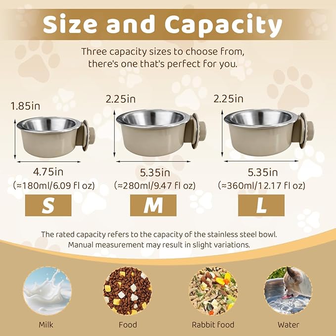 2Pcs Pets Lightweight Stainless Steel Bowl,Removable Stainless Steel Pet Hanging Food Water Feeder Bowl for Puppy Dog Cat Rabbit Ferret Bird Gunea Pigs (Large)