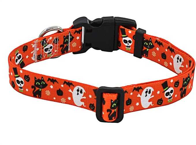 Mihqy Halloween Dog Collar - Pumpkin Bat Ghost Pattern - Adjustable for Small Medium Large Dogs(Halloween,XS)