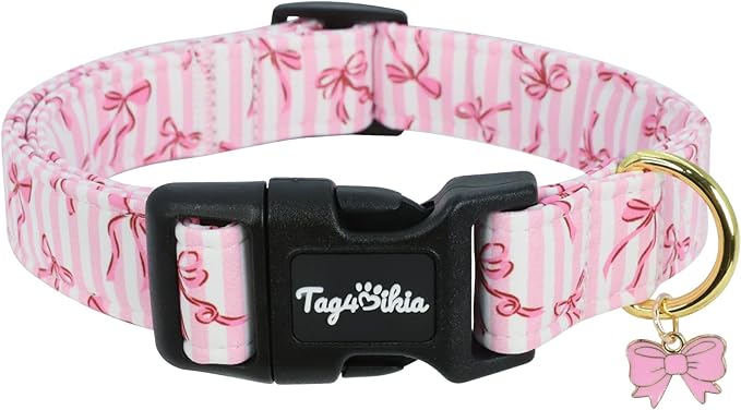Dog Collars for Puppy Small Dogs, Summer Dog Collar with Bows Patterns, Pink Dog Collar with Exquisite Pendant, Durable Adjustable Collars Pet Collar for Puppy Small Dogs-XS