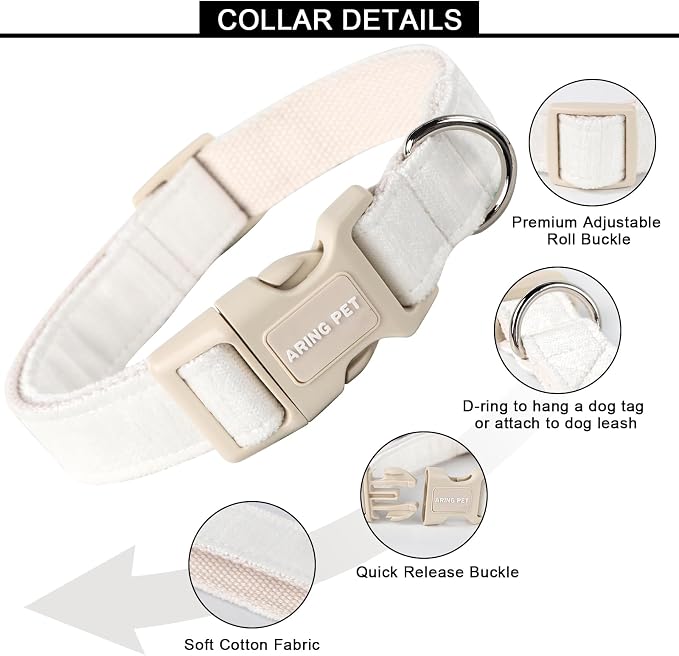 ARING PET White Dog Collar-Adjustable Small Dog Collars, Lightweight Cotton Wedding Pet Collars with Quick Release Buckle for Small Medium Large Dog