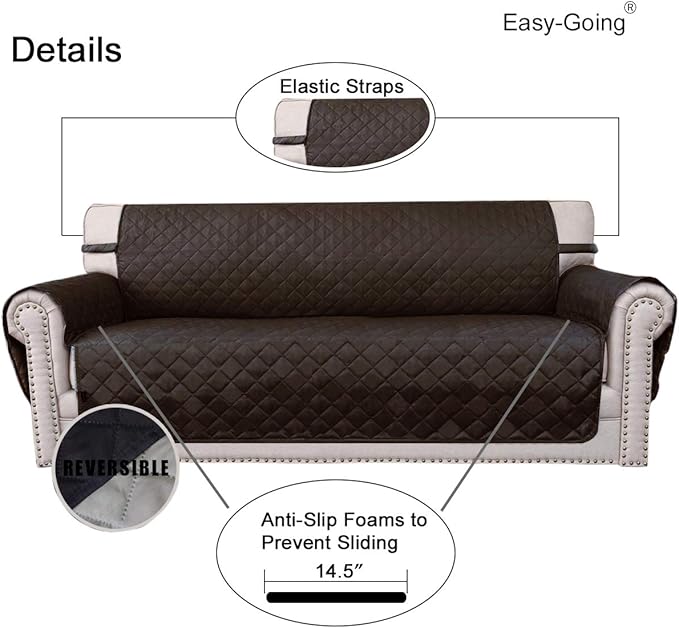 Easy-Going Reversible Couch Cover Soft Mat Sofa Size, Chocolate/Beige | Stain and Tear Resistant Suitable for 3 Cushion Couch Washable Water Resistant Non-slip Furniture Protector Cover for dogs