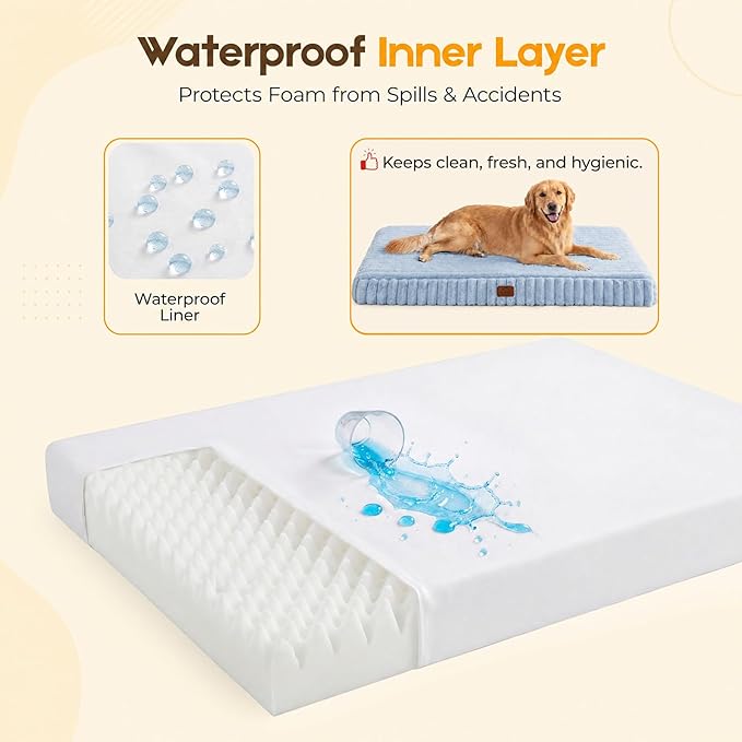 Orthopedic Dog Bed for Extra Large Dog, Waterproof Pet Bed for Crate,Non-Slip Bottom and Egg-Crate Foam with Removable Washable Cover Crate Bed,Blue,41"x27"x4"