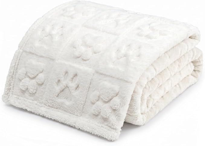Americanflat 30x40 Jacquard Fleece Throw Blanket - Soft and Breathable Pet Blankets for Couches, Bed, Chair - Fleece Blanket for Home, Bedroom, or Outdoor - Cream Paw Print Blankets for Dogs or Cats