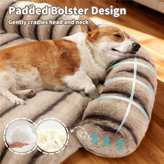 WATANIYA PET Large Dog Couch Bed, Fluffy Washable Couch Protector for Dogs with Removable Cover, Non-Slip Dog Sofa Bed, 41x37 Inch, Brown