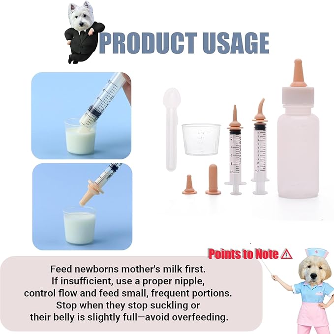 Newborn Pet Feeding Kit, Kitten Bottle Feeding Set with Nursing Nipples, Portable Storage, Emergency Ready, Replaceable Accessories for Kittens Puppies