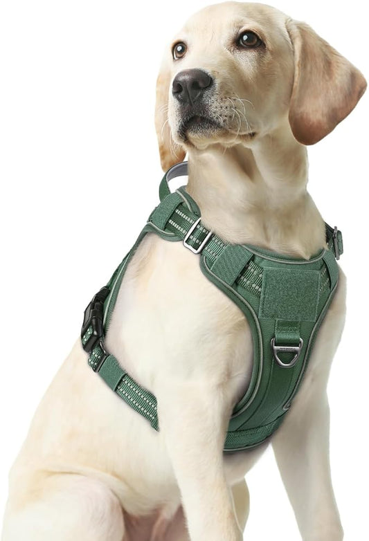 rabbitgoo Tactical Dog Harness for Large Dogs No Pull Adjustable Military Vest with Handle MOLLE Reflective Heavy Duty Dog Vest for Walking Training Hunting Outdoor Working Medium Size Dog Green M