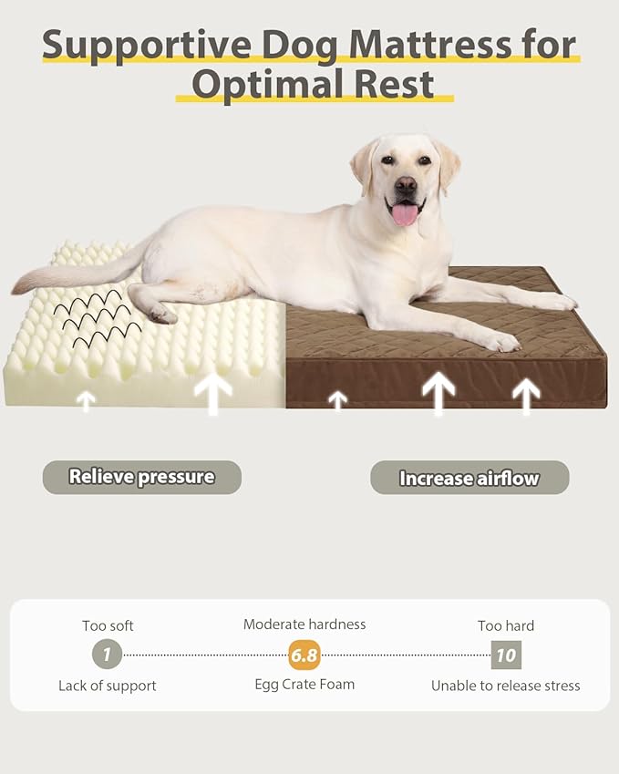 NUPIDA Orthopedic Dog Beds Large Sized Dog Waterproof Pet Bed for Crate,with Removable Washable Cover and Non-Slip Bottom, 35x23 Inch, Brown