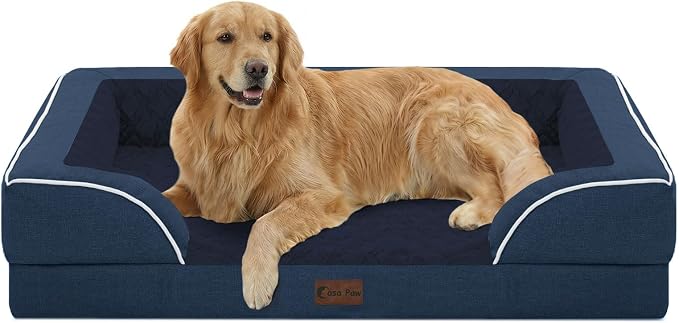 Orthopedic Dog Beds for Extra Large Sized Dogs 42x30 Inch, XL Waterproof Egg Crate Foam Dog Sofa Bed with Removable Washable Cover Big Pet Couch with Bolster & Non-Slip Bottom, Navy Blue