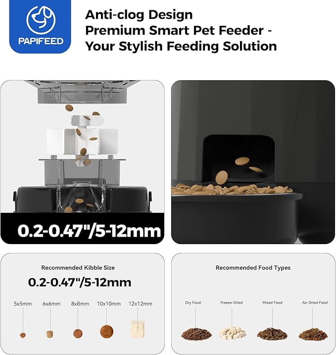 PAPIFEED Automatic Cat Feeder with App, 2.4G WiFi Cat Food Dispenser, 3L Timed Cat Feeders for Dry Food, Slow Feeding Mode, Dual Power Supply Smart Pet Feeder for Cat, Black
