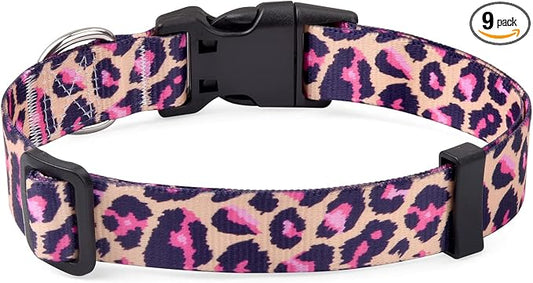 Mihqy Dog Collar with Bohemia Floral Tribal Geometric Patterns - Soft Ethnic Style Collar Adjustable for Small Medium Large Dogs(Pink Leopard,L)