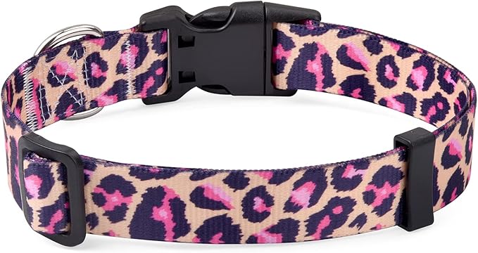 Mihqy Dog Collar with Bohemia Floral Tribal Geometric Patterns - Soft Ethnic Style Collar Adjustable for Small Medium Large Dogs(Pink Leopard,M)