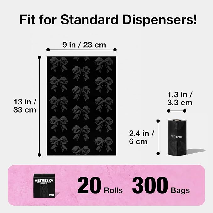 VETRESKA Dog Poop Bags, Leak Proof, Extra Thick and Large Pet Waste Bags for Dog Walking and Cat Litter, Rose & Honey Scented, 300 Bags