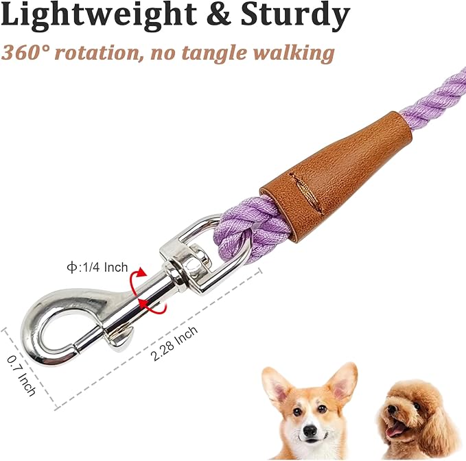 5FT Puppy Leash for Small Dogs - 1/5" Cotton Dog Leash Lightweight & Soft Braided Rope for Tiny Breeds/Cats Daily Walks Training, Purple